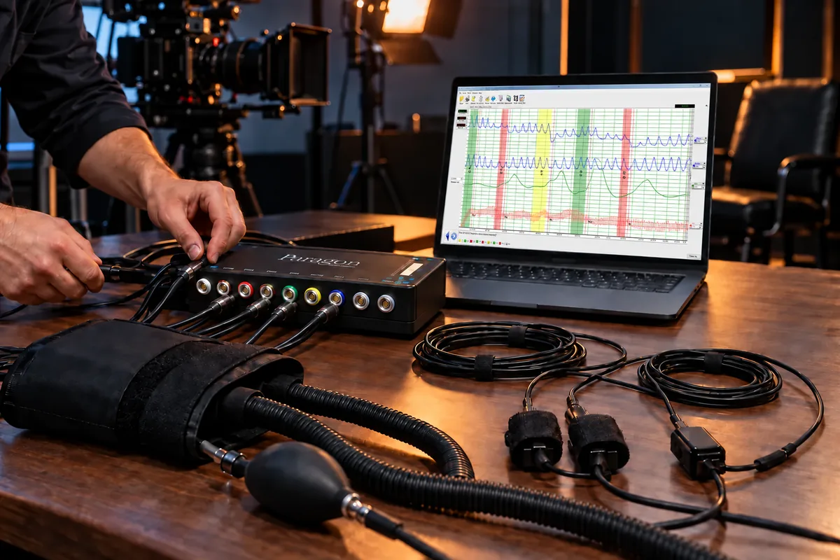 Instrumento de polígrafo preparado para uma produção audiovisual