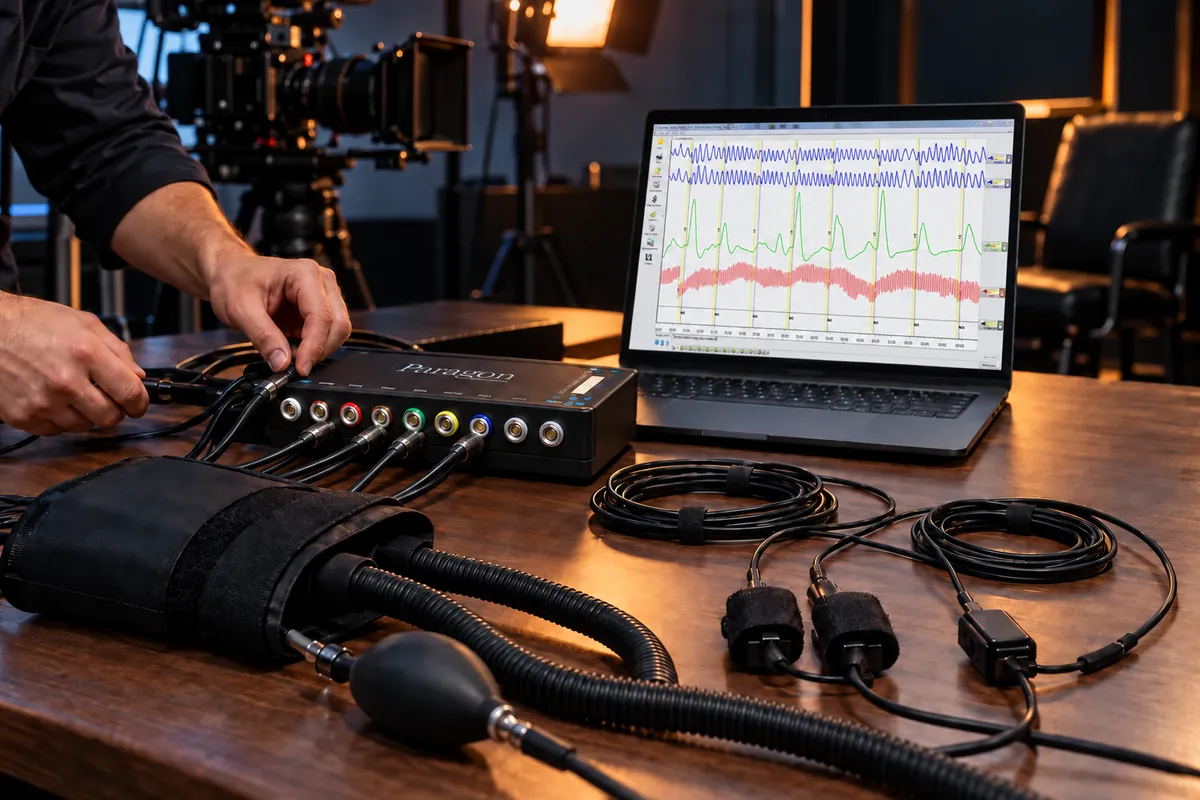 Instrumento de polígrafo preparado para uma produção audiovisual
