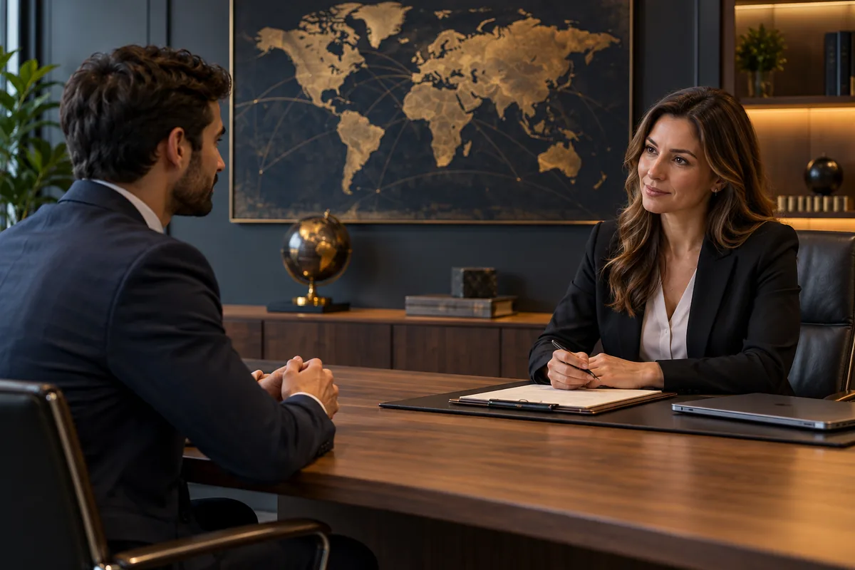 Profissional em entrevista para uma contratação internacional